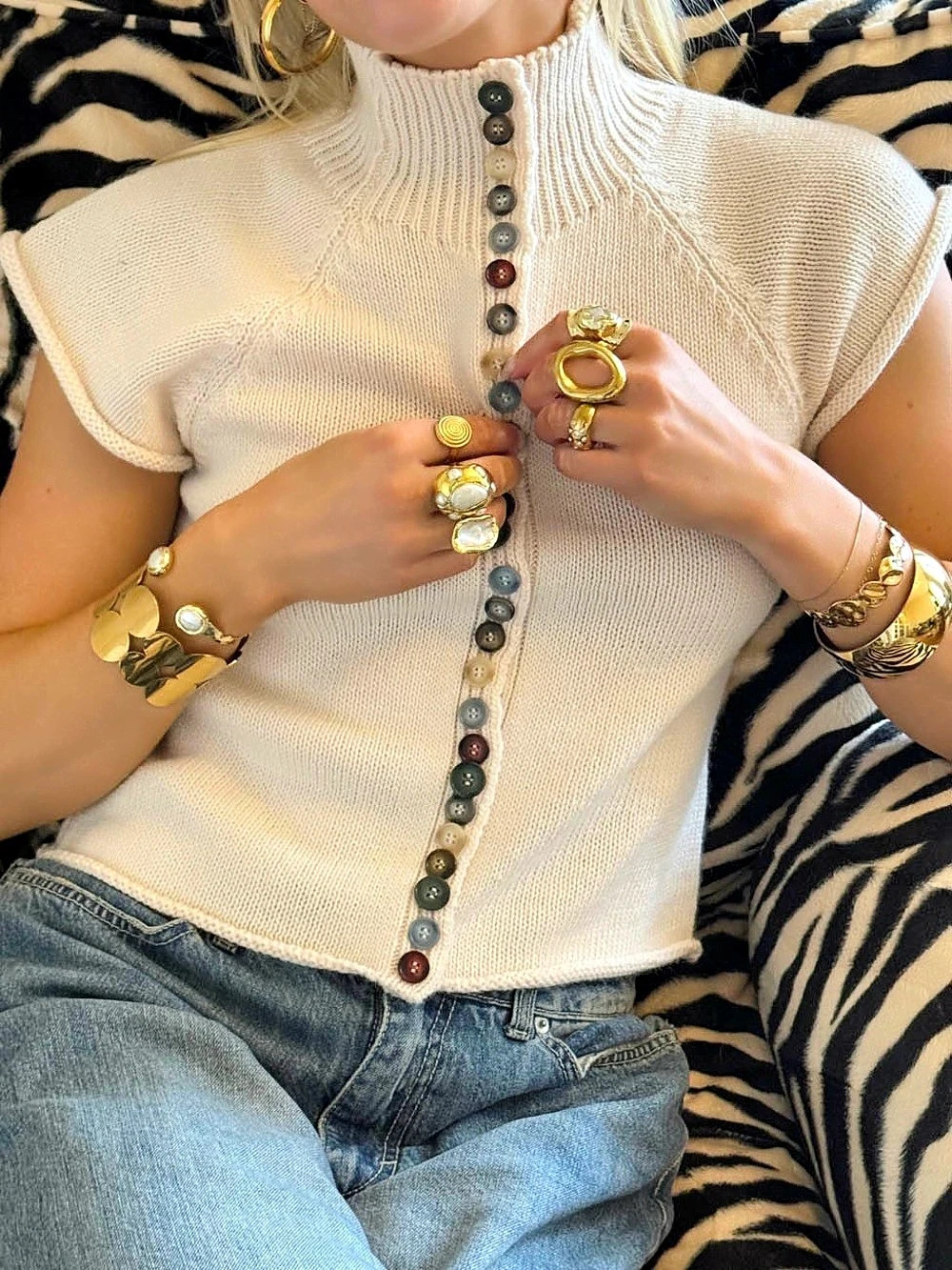 Cream Button Front Knit Top - Picture 4 of 4